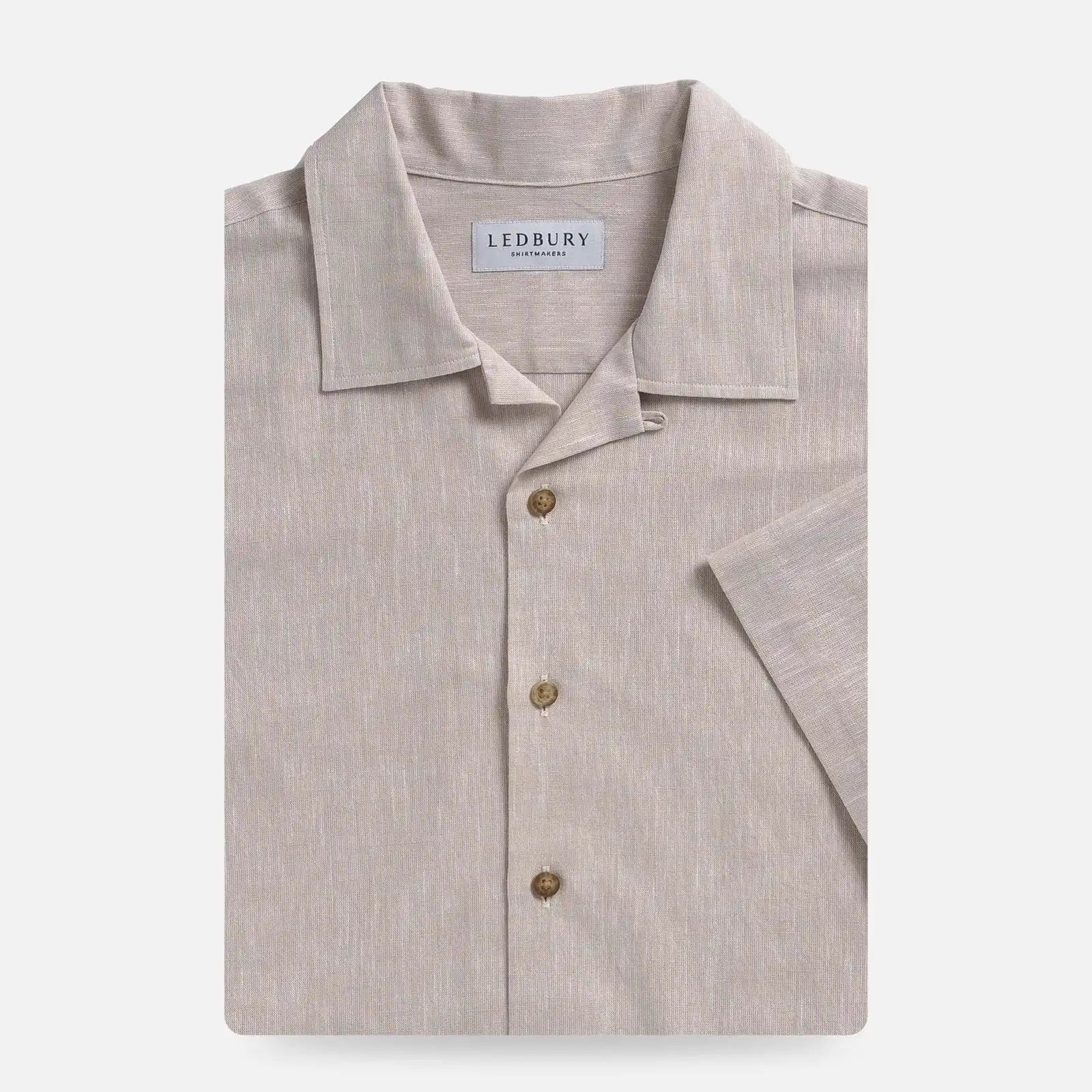 Ecru Sandoval Oxford Chambray Camp Collar custom shirt  front view