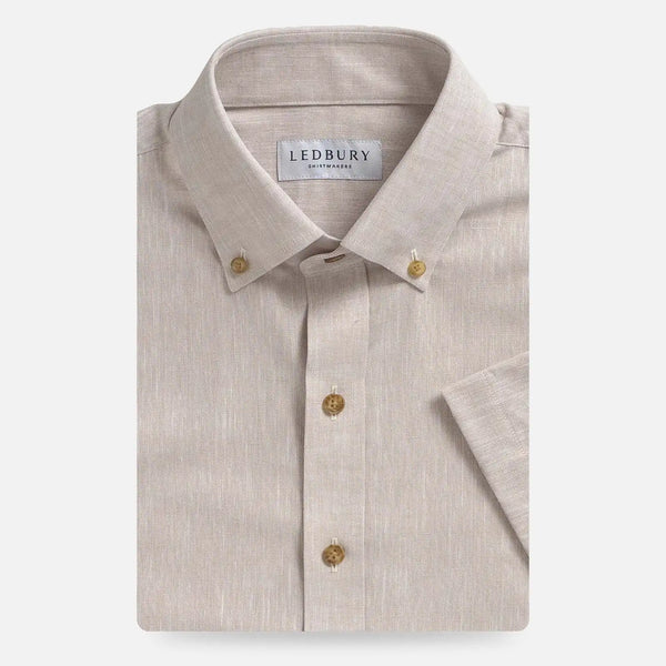 Ecru Sandoval Oxford Chambray short sleeve custom shirt front view, Ledbury