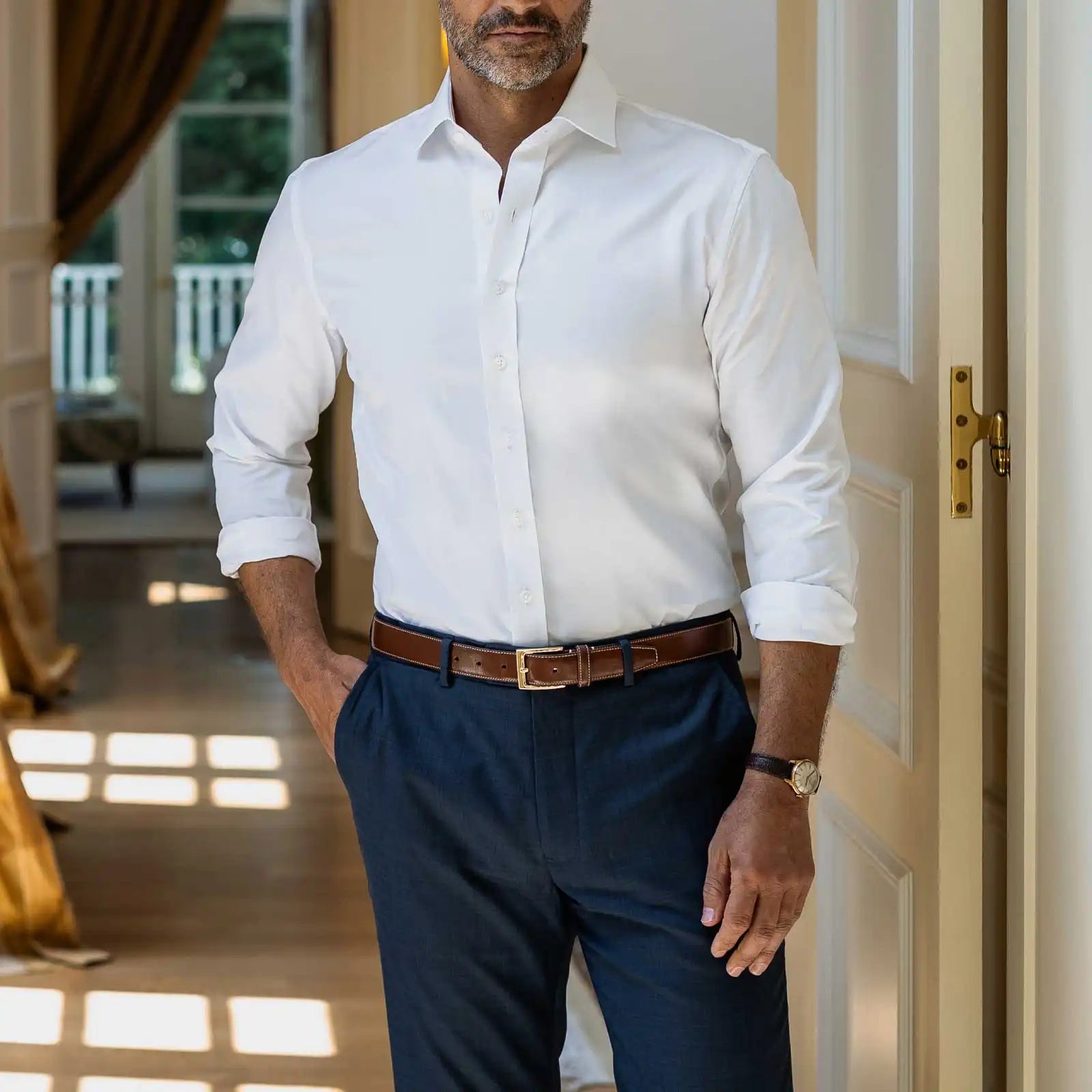 The White Signature Fine Twill Custom Shirt Custom Dress Shirt- Ledbury