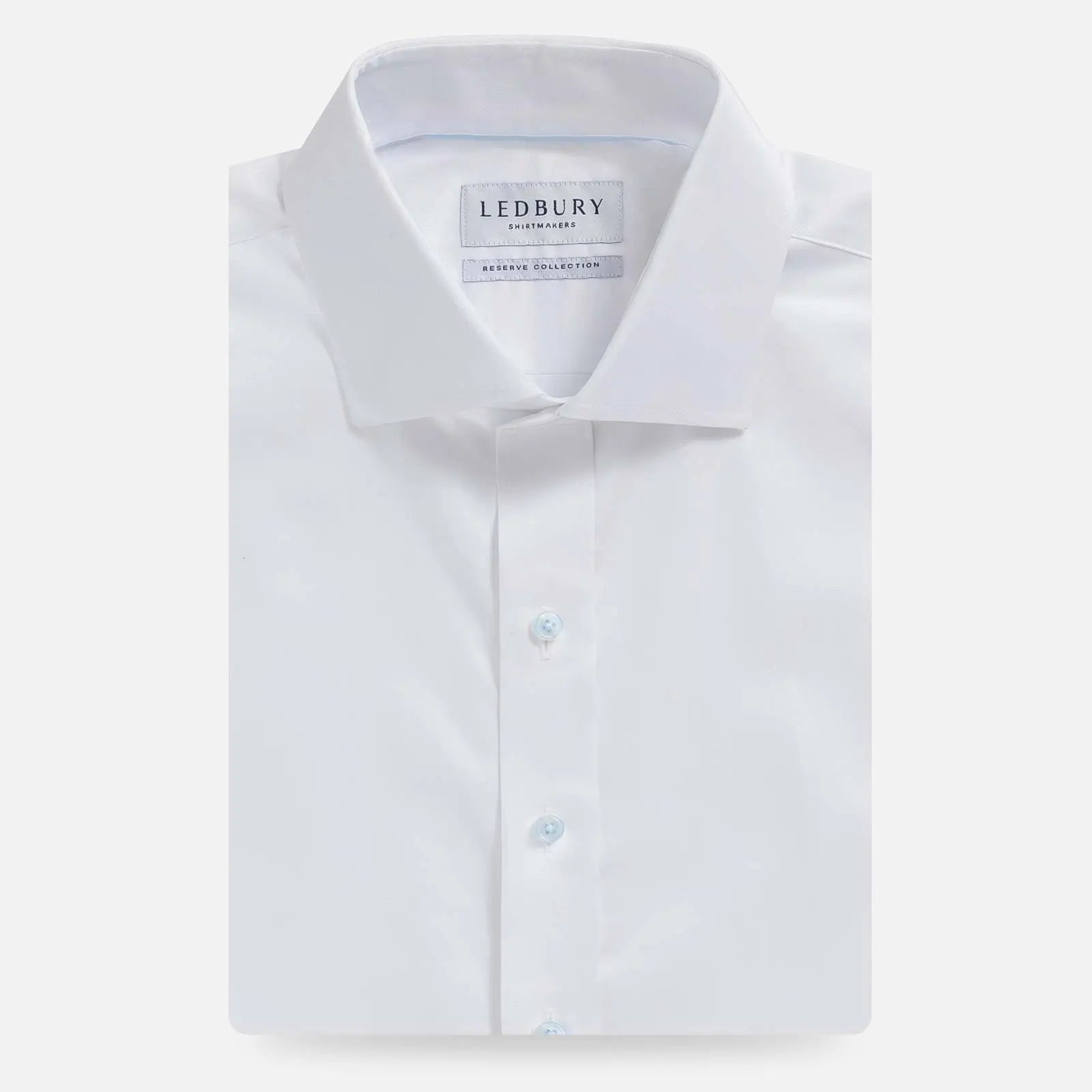 The White Signature Fine Twill with Light Blue Buttons Custom Shirt Custom Dress Shirt- Ledbury