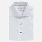 The White Signature Fine Twill with Navy Buttons Custom Shirt Custom Dress Shirt- Ledbury