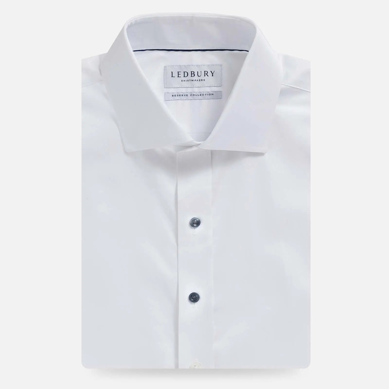 The White Signature Fine Twill with Navy Buttons Custom Shirt Custom Dress Shirt- Ledbury
