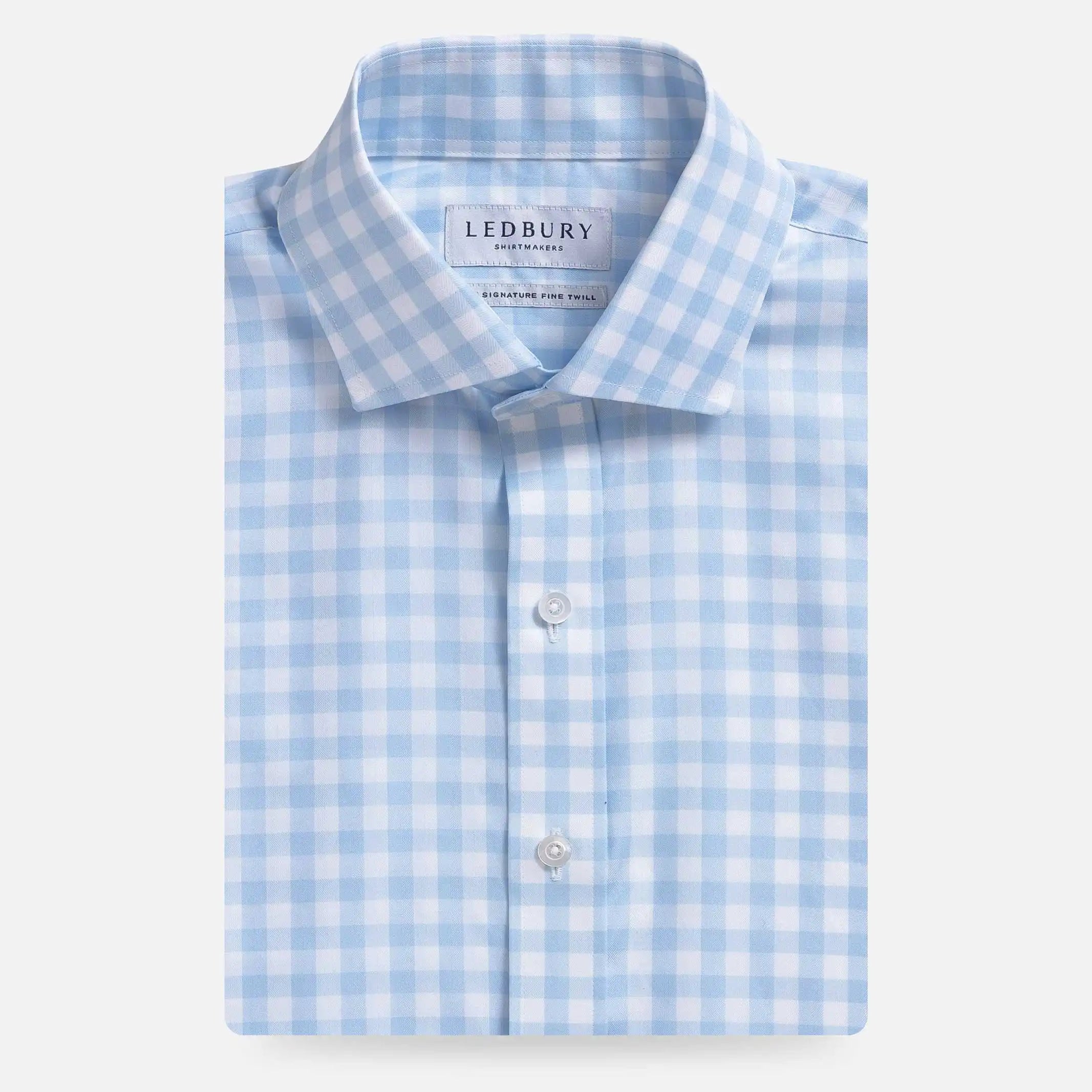 The Light Blue Signature Gingham Fine Twill Custom Shirt Custom Dress Shirt- Ledbury