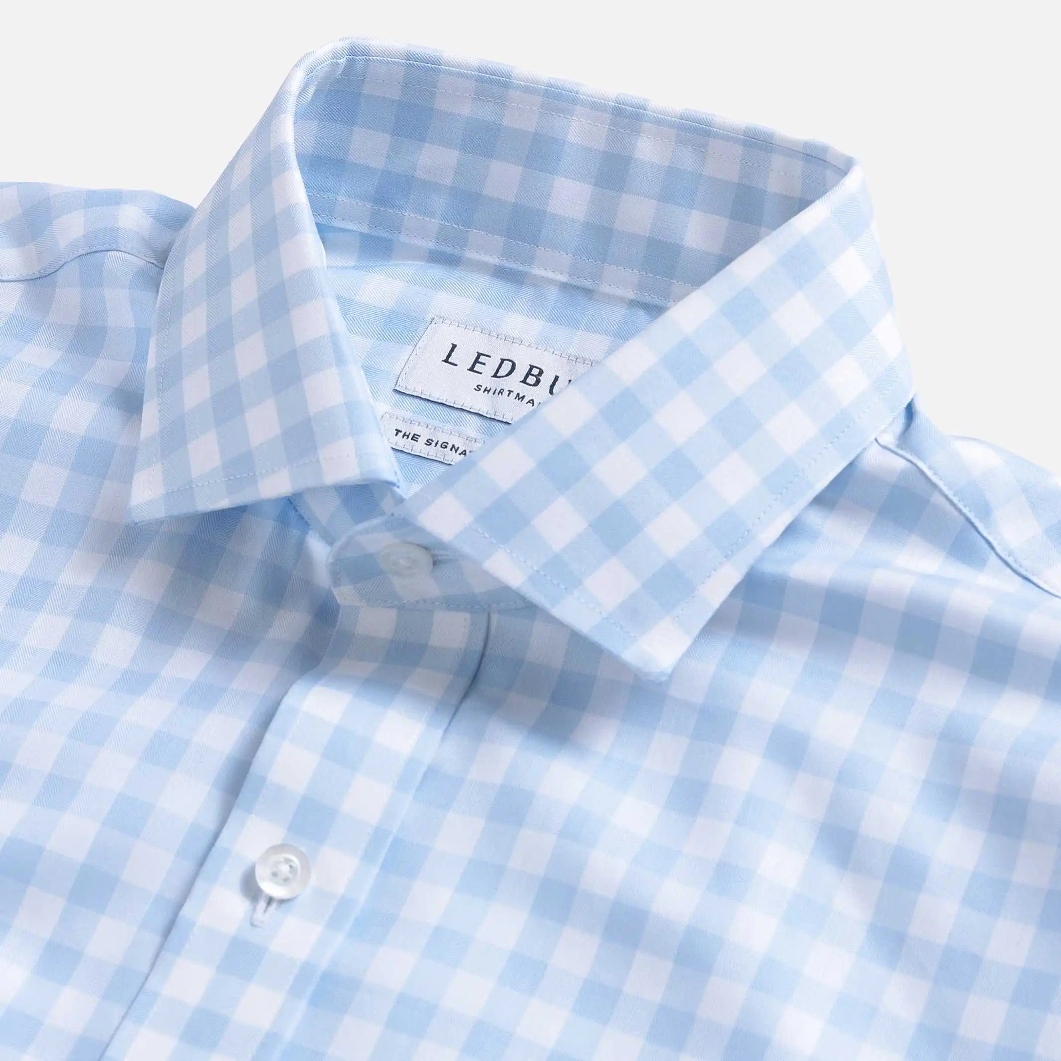 The Light Blue Signature Gingham Fine Twill Custom Shirt Custom Dress Shirt- Ledbury