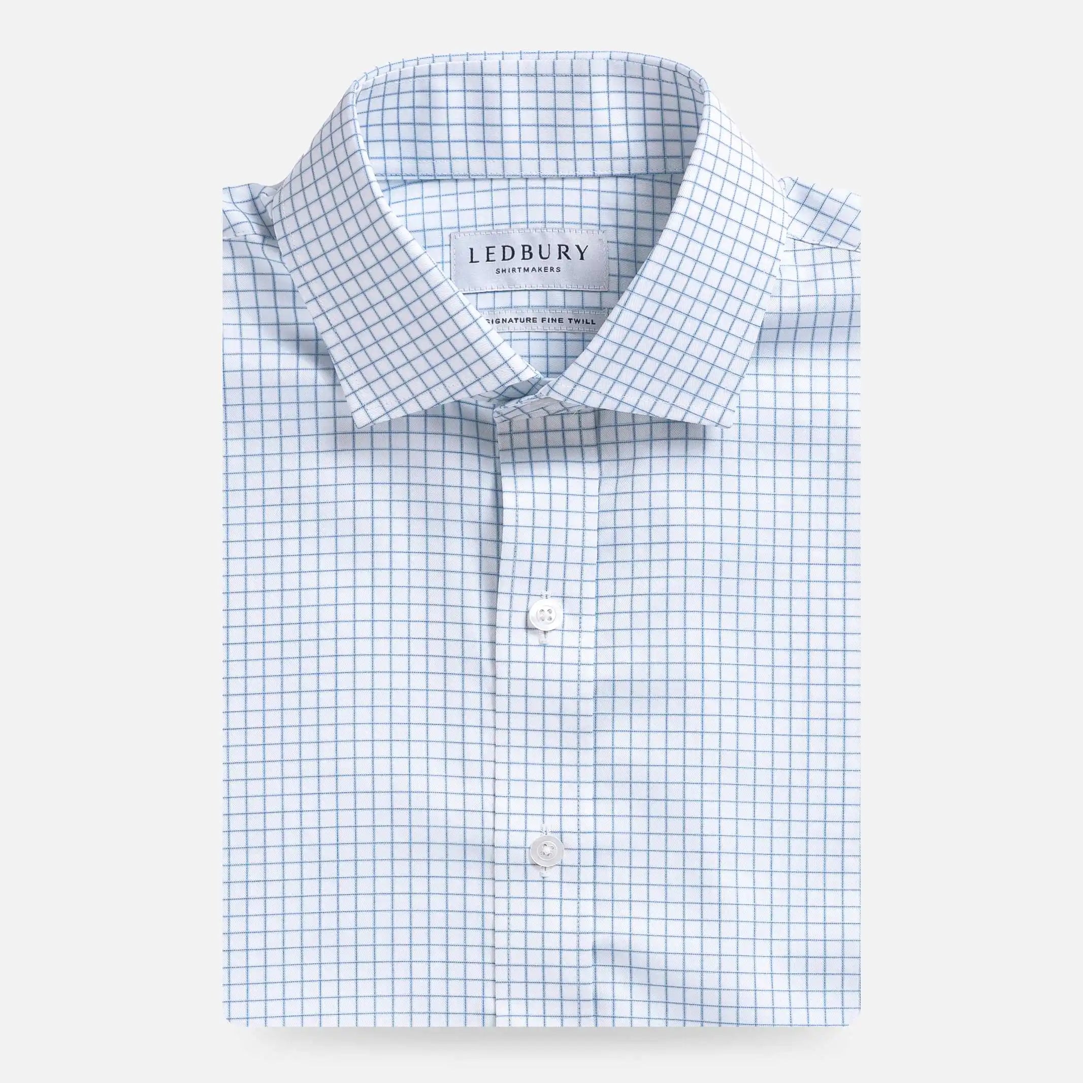 The Light Blue Signature Grid Check Fine Twill Custom Shirt Custom Dress Shirt- Ledbury