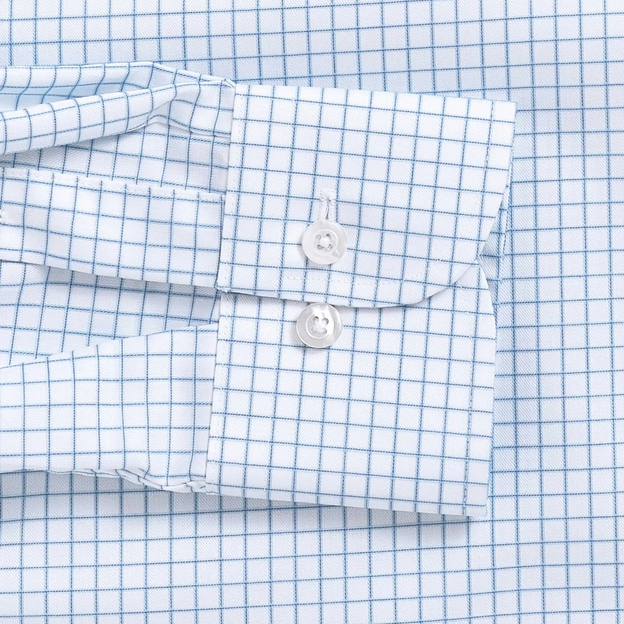 The Light Blue Signature Grid Check Fine Twill Custom Shirt Custom Dress Shirt- Ledbury