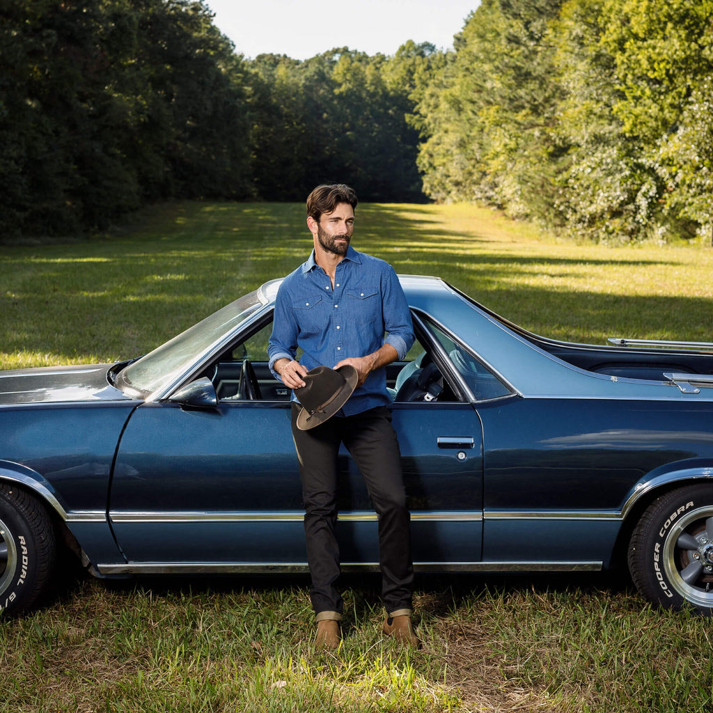 The Denim Blue Charlap Western Custom Shirt Custom Casual Shirt- Ledbury
