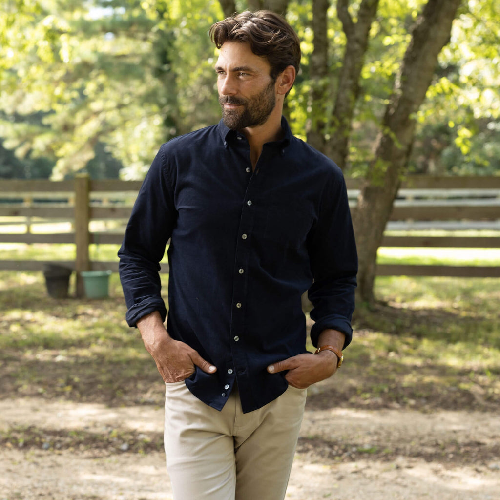 The Dark Navy Crockett Corduroy Custom Shirt Custom Casual Shirt- Ledbury