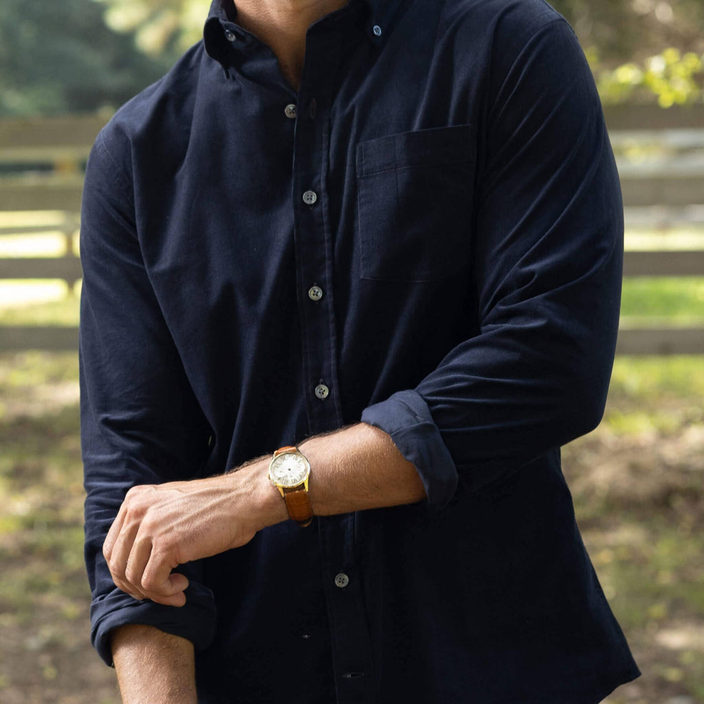 The Dark Navy Crockett Corduroy Custom Shirt Custom Casual Shirt- Ledbury