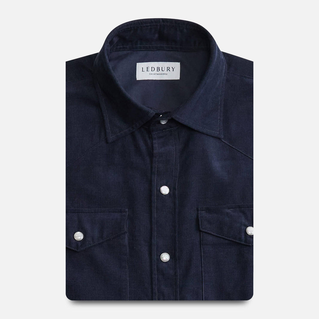 The Dark Navy Crockett Corduroy Western Custom Shirt Custom Casual Shirt- Ledbury