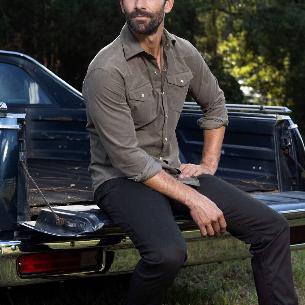 The Dusty Olive Crockett Corduroy Western Custom Shirt Custom Casual Shirt- Ledbury