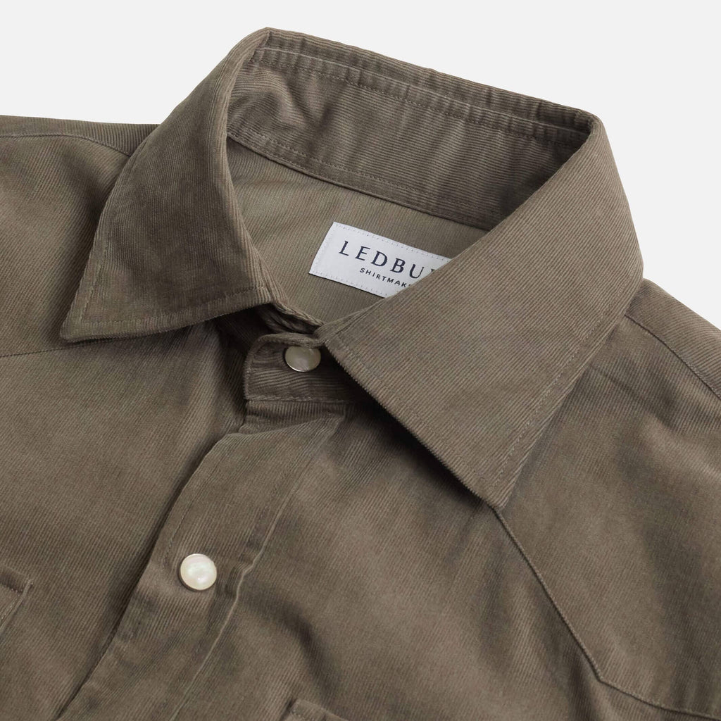 The Dusty Olive Crockett Corduroy Western Custom Shirt Custom Casual Shirt- Ledbury