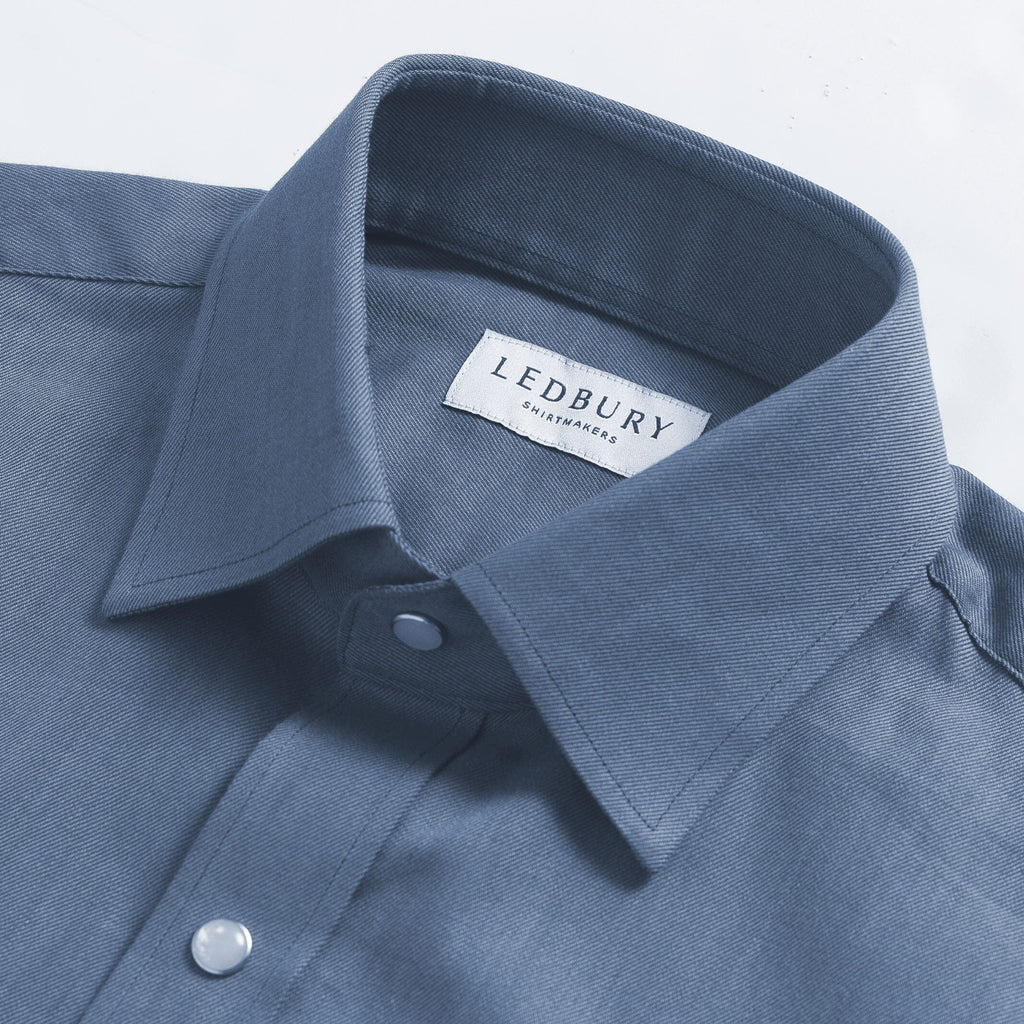 The Bay Blue Malone Washed Twill Custom Shirt Custom Casual Shirt- Ledbury
