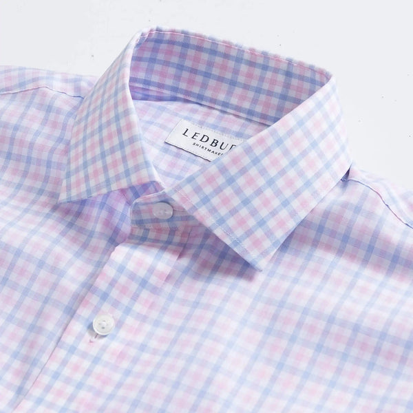 100% cotton pink check custom shirt collar detail view