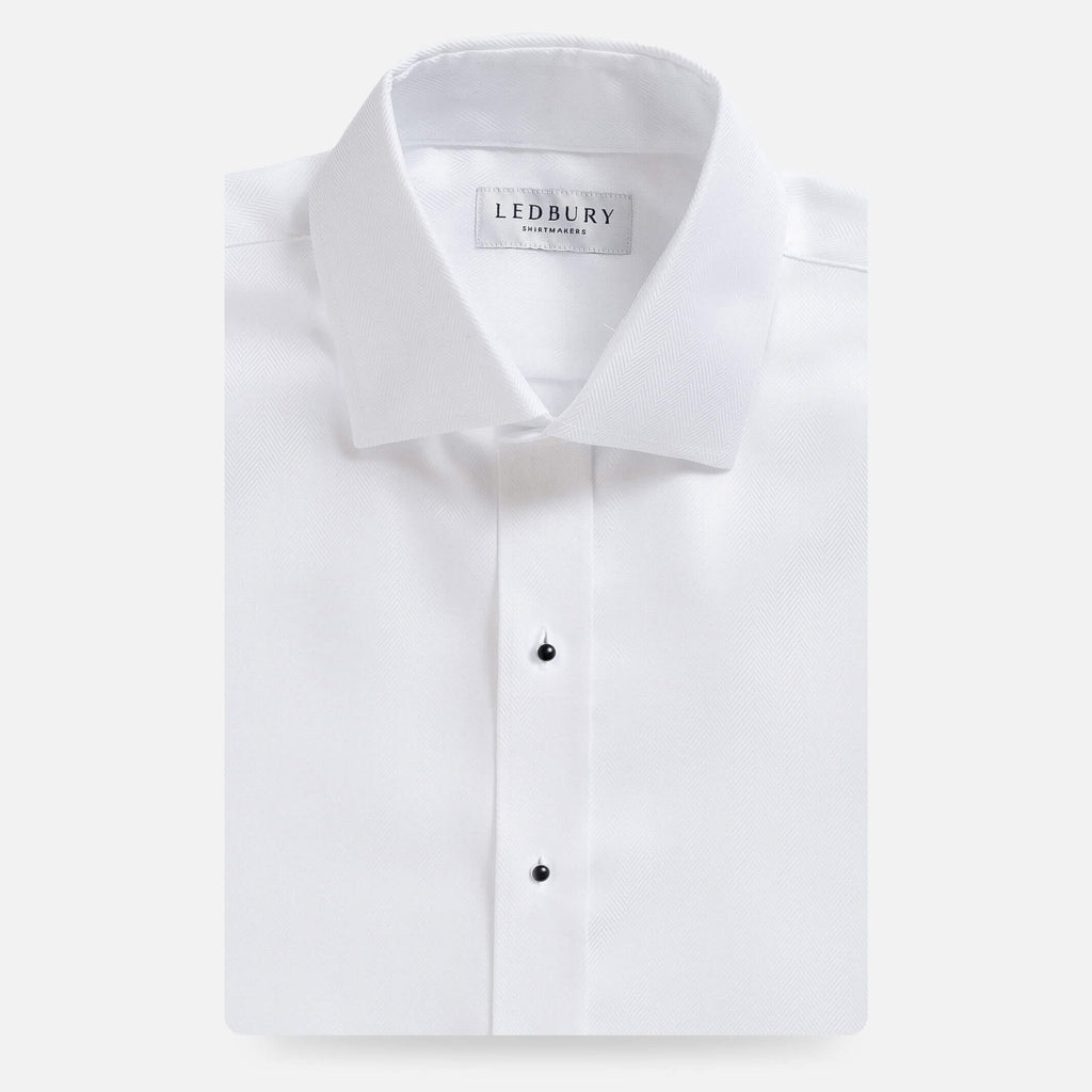 The White Canbury Herringbone Non Iron Custom Tuxedo Shirt Custom Dress Shirt- Ledbury