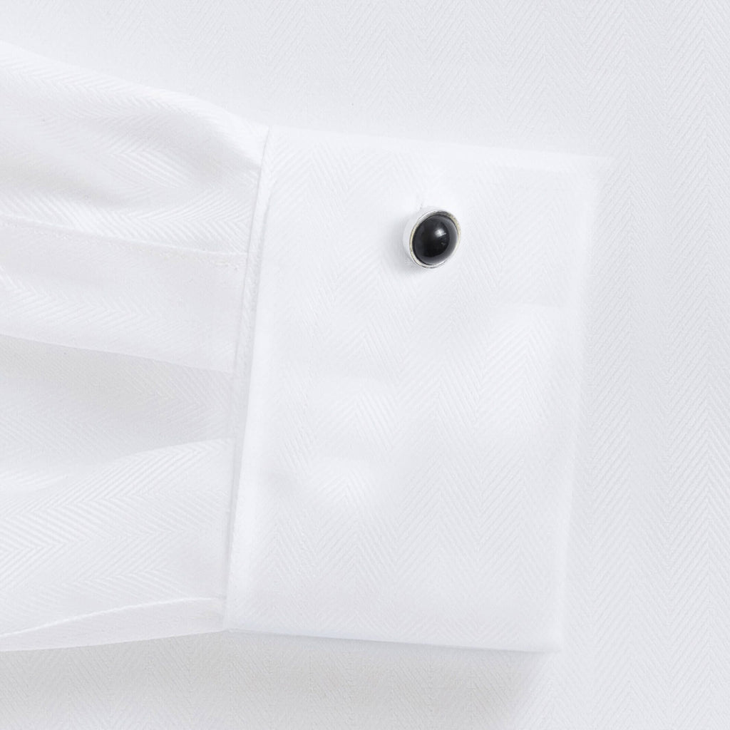 The White Canbury Herringbone Non Iron Custom Tuxedo Shirt Custom Dress Shirt- Ledbury
