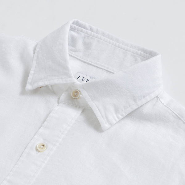 Hidden button-down collar detail white linen shirt - Ledbury Barlotta custom collar