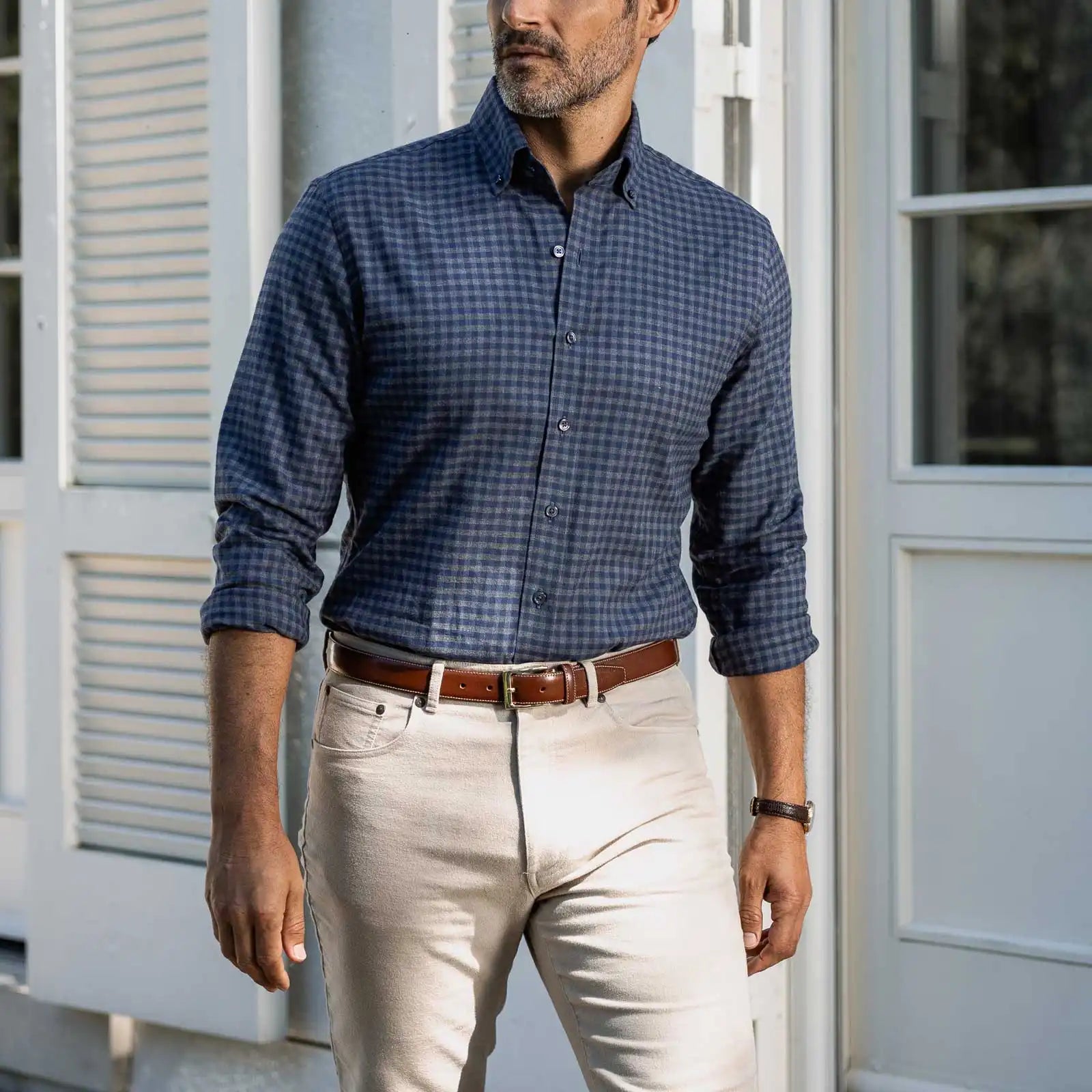 The Slate Norton Brushed Herringbone Custom Shirt Custom Casual Shirt- Ledbury