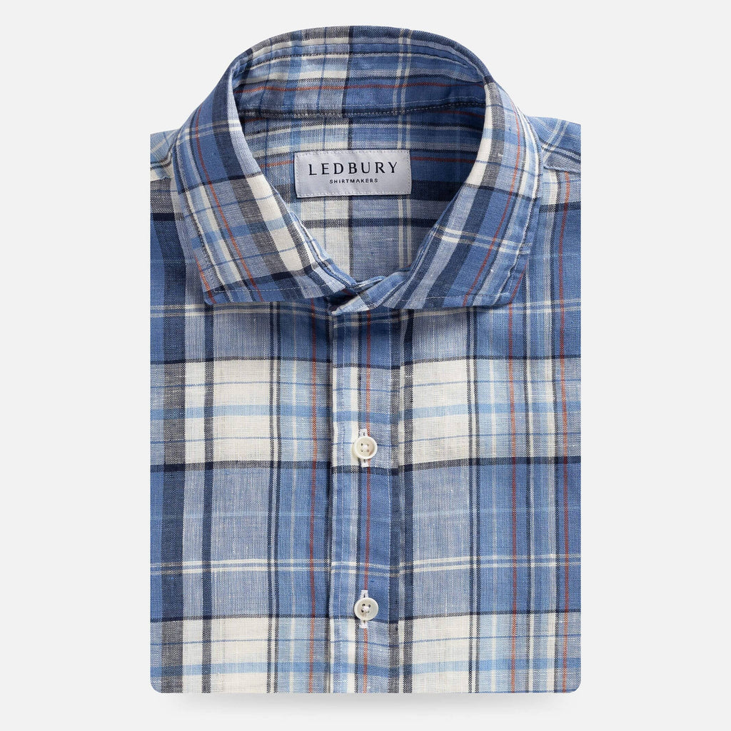The Blue Lavoie Linen Plaid Custom Shirt Custom Casual Shirt- Ledbury
