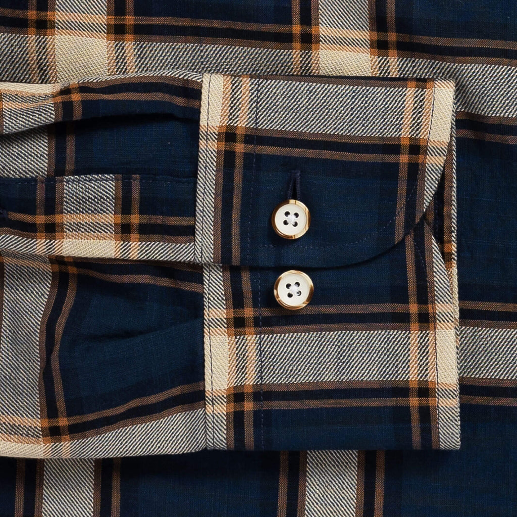 The Navy Blue Albini Byrne Plaid Custom Shirt Custom Casual Shirt- Ledbury