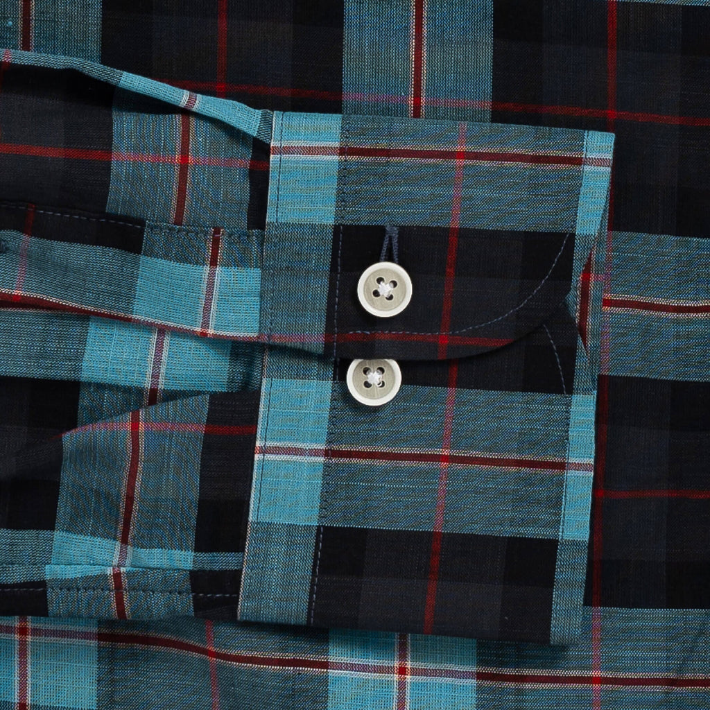 The Weathered Blue Albini Olson Plaid Custom Shirt Custom Casual Shirt- Ledbury