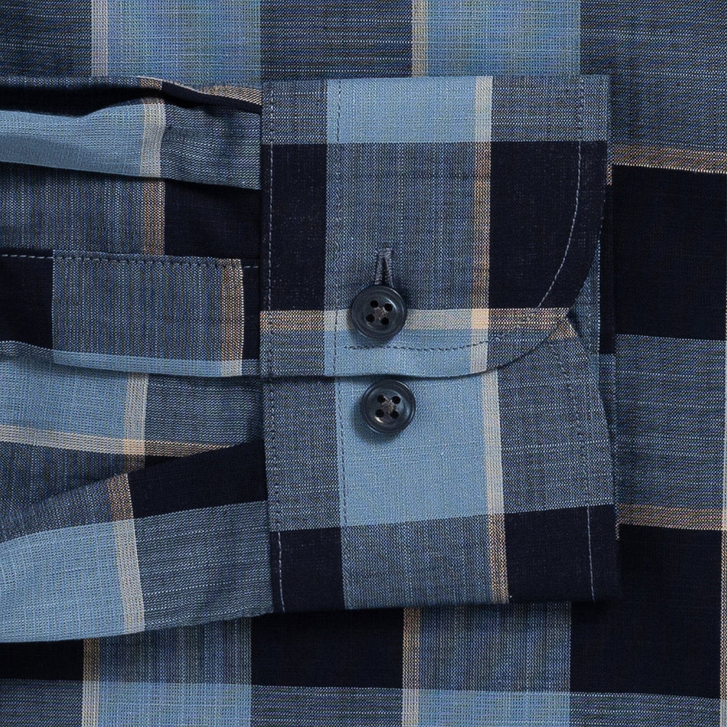 The Smoky Blue Albini Olson Plaid Custom Shirt Custom Casual Shirt- Ledbury