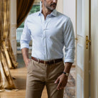 The Sky Blue Faber Non Iron Twill Custom Shirt Custom Dress Shirt- Ledbury