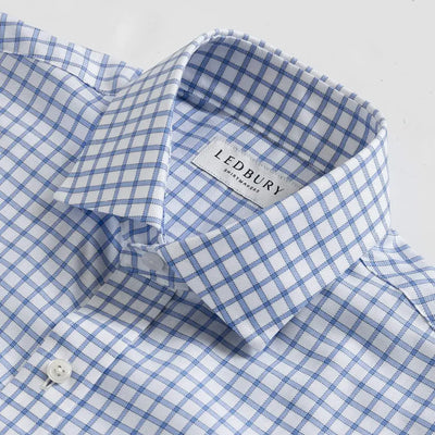 Powder Blue Bateman dress shirt collar detail - soft 100% cotton Comfort Stretch weave