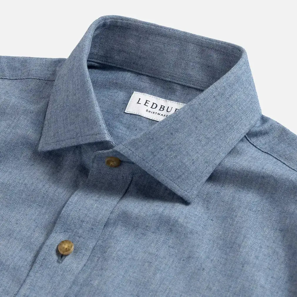 The Blue Andover Herringbone Custom Shirt Custom Casual Shirt- Ledbury