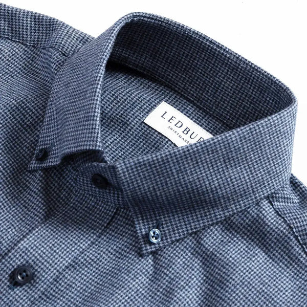 Blue casual shirt collar with houndstooth pattern - brushed twill detail