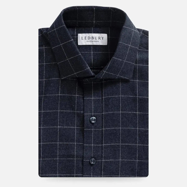 Navy windowpane flannel shirt flat lay - brushed twill custom fit