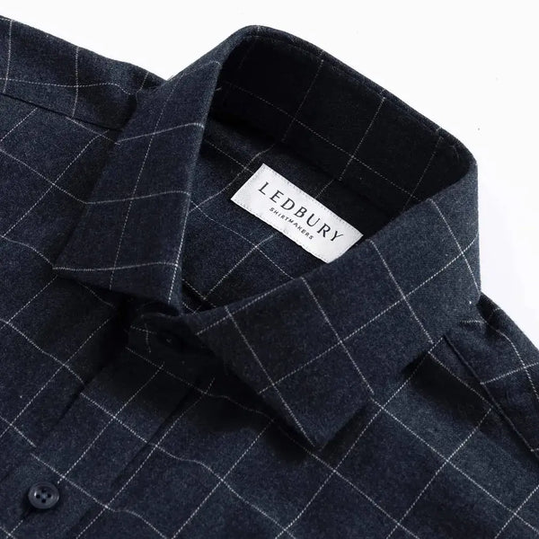 Navy casual shirt collar with windowpane pattern - brushed twill detail