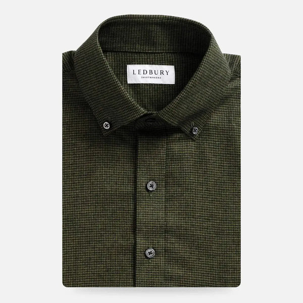 Man wearing green houndstooth casual shirt - brushed twill flannel