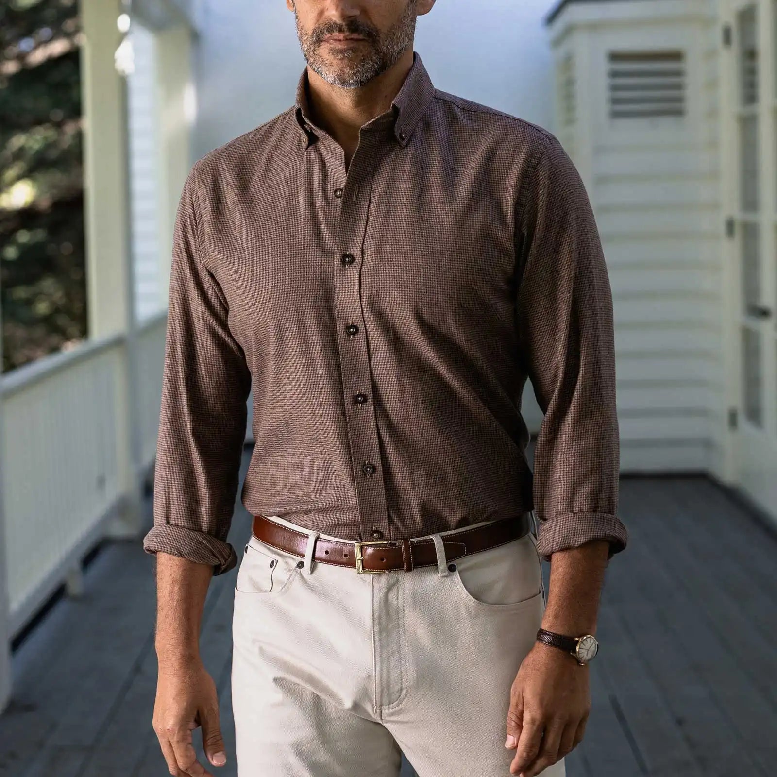 The Brown Conlon Houndstooth Custom Shirt Custom Casual Shirt- Ledbury