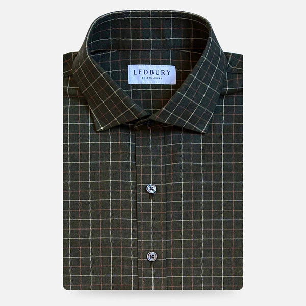 The Dark Olive Ronald Windowpane Custom Shirt Custom Casual Shirt- Ledbury