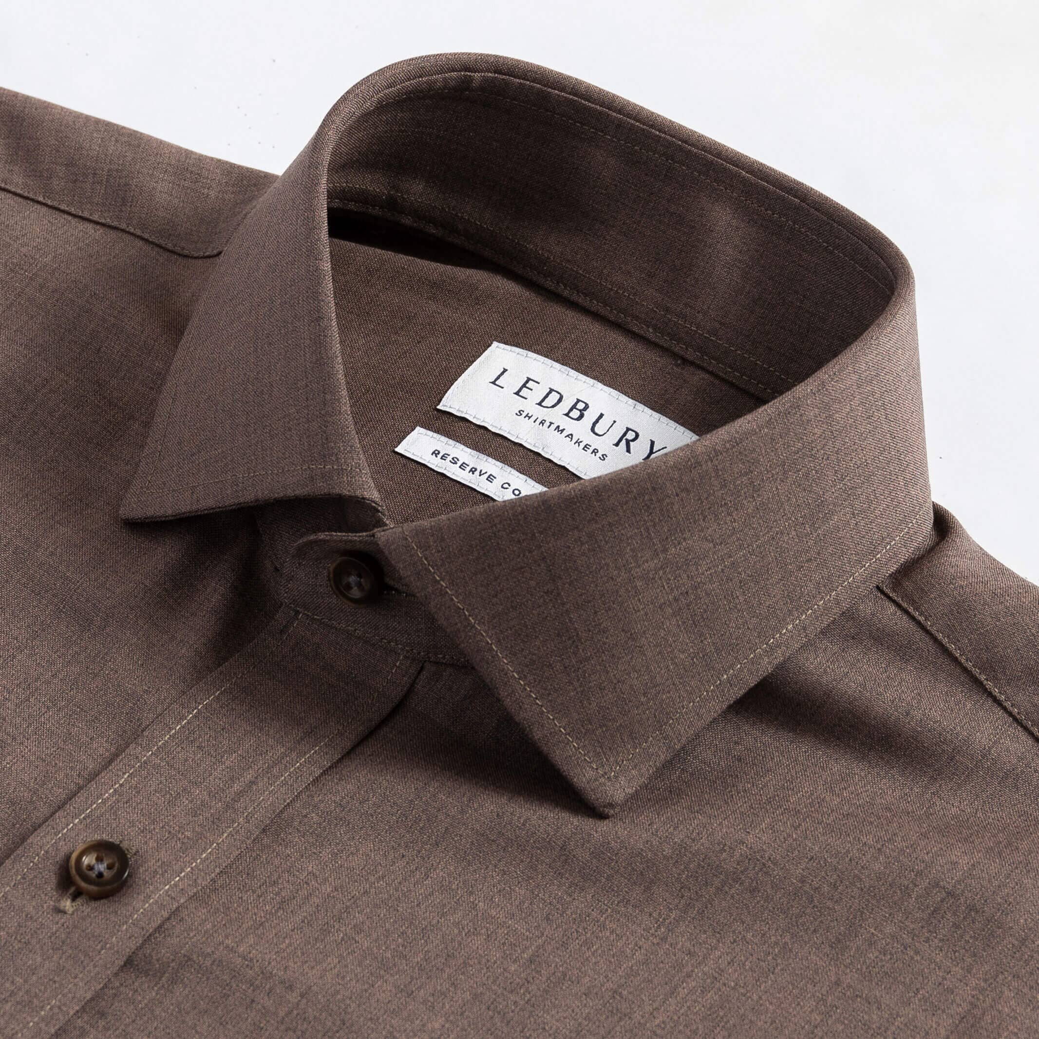The Soft Brown Reda Active Comfort Stretch Merino Custom Shirt Custom Dress Shirt- Ledbury