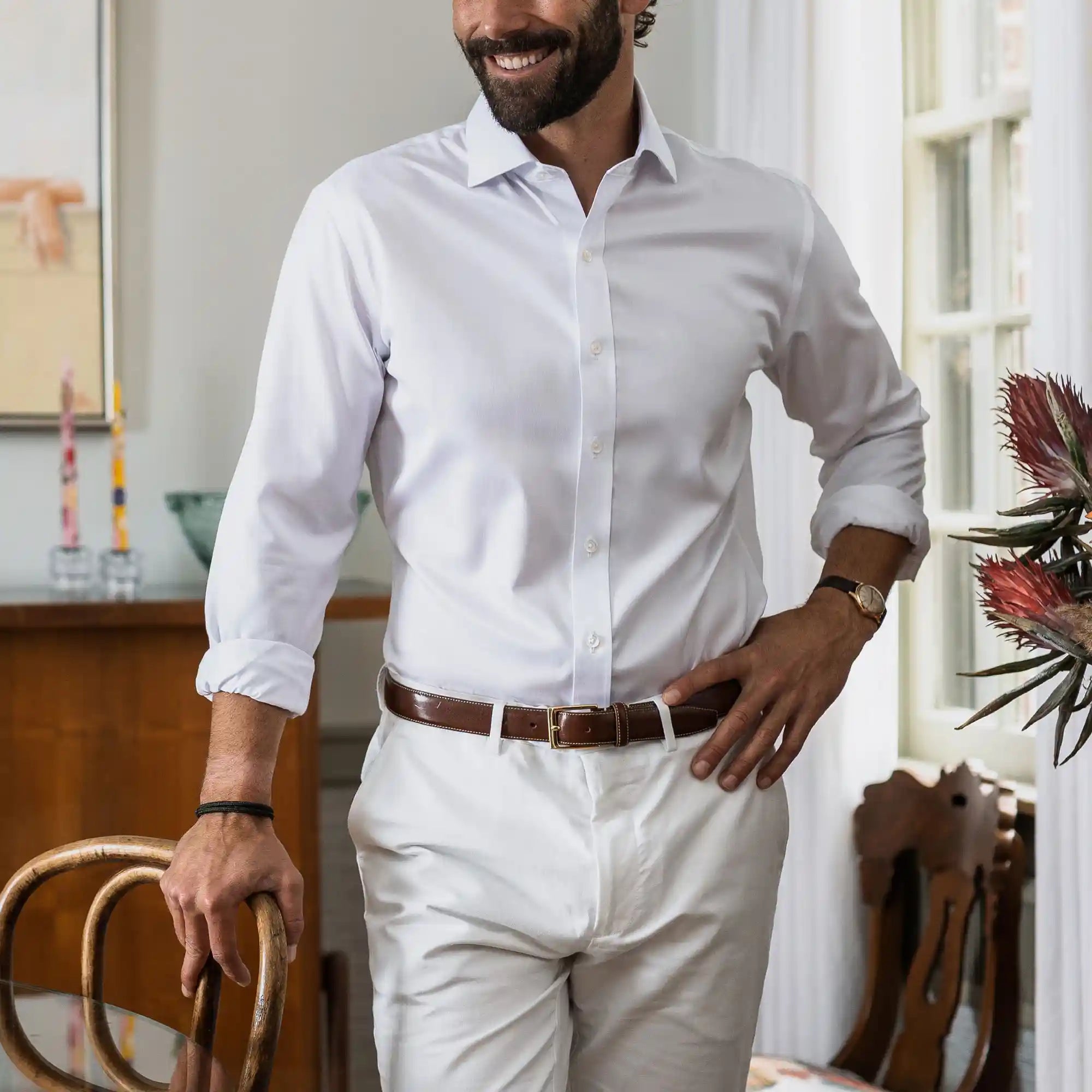The White Thompson Non Iron Comfort Stretch Twill Custom Shirt Custom Dress Shirt- Ledbury