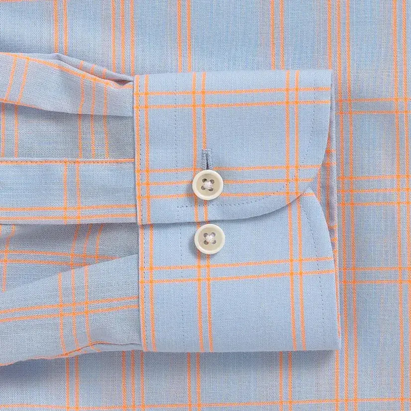 Double button barrel cuff detail on the Ledbury Light Blue Torello Check shirt