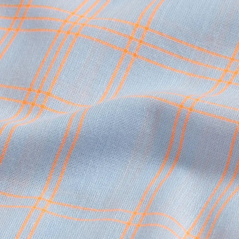 100% cotton plain weave fabric detail — Ledbury Light Blue Torello Check shirt
