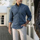 The Slate Blue Foxcroft Corduroy Custom Shirt Custom Casual Shirt- Ledbury