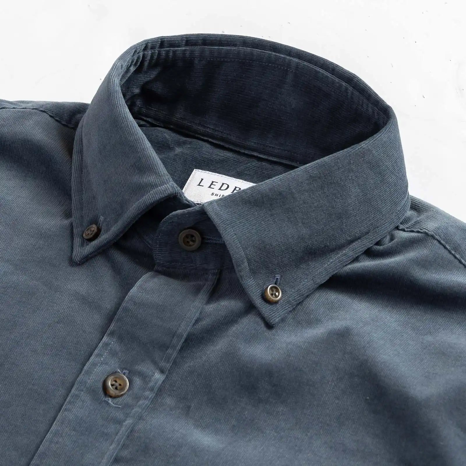 The Slate Blue Foxcroft Corduroy Custom Shirt Custom Casual Shirt- Ledbury