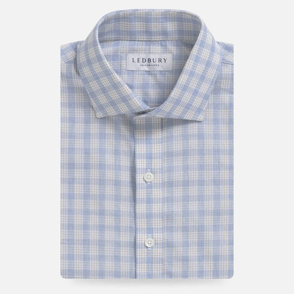 Light blue check custom dress shirt front view - Ledbury Chamlin poplin shirt