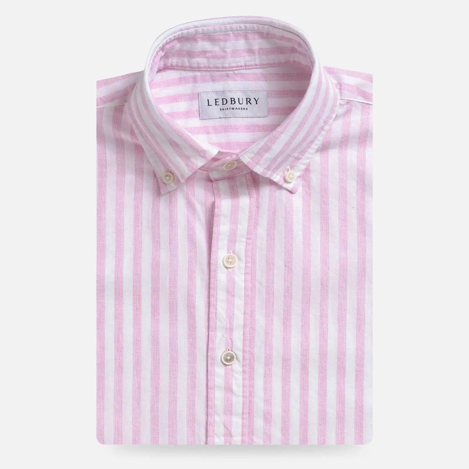 Pink Barretto stripe cotton linen shirt front view - Spanish-woven custom shirt