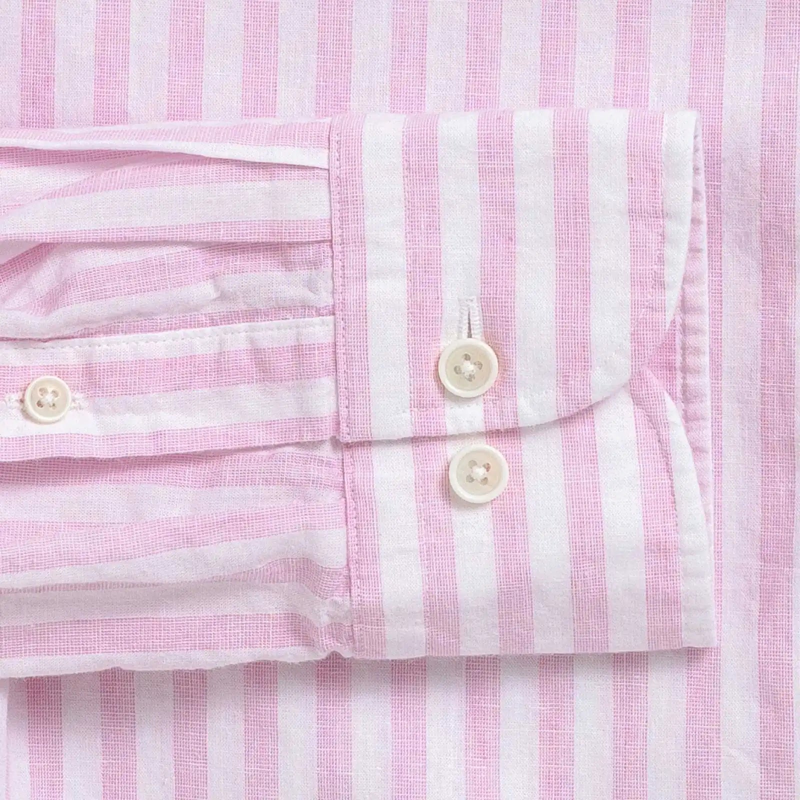 Pink Barretto stripe shirt sleeve and cuff detail - casual wash construction