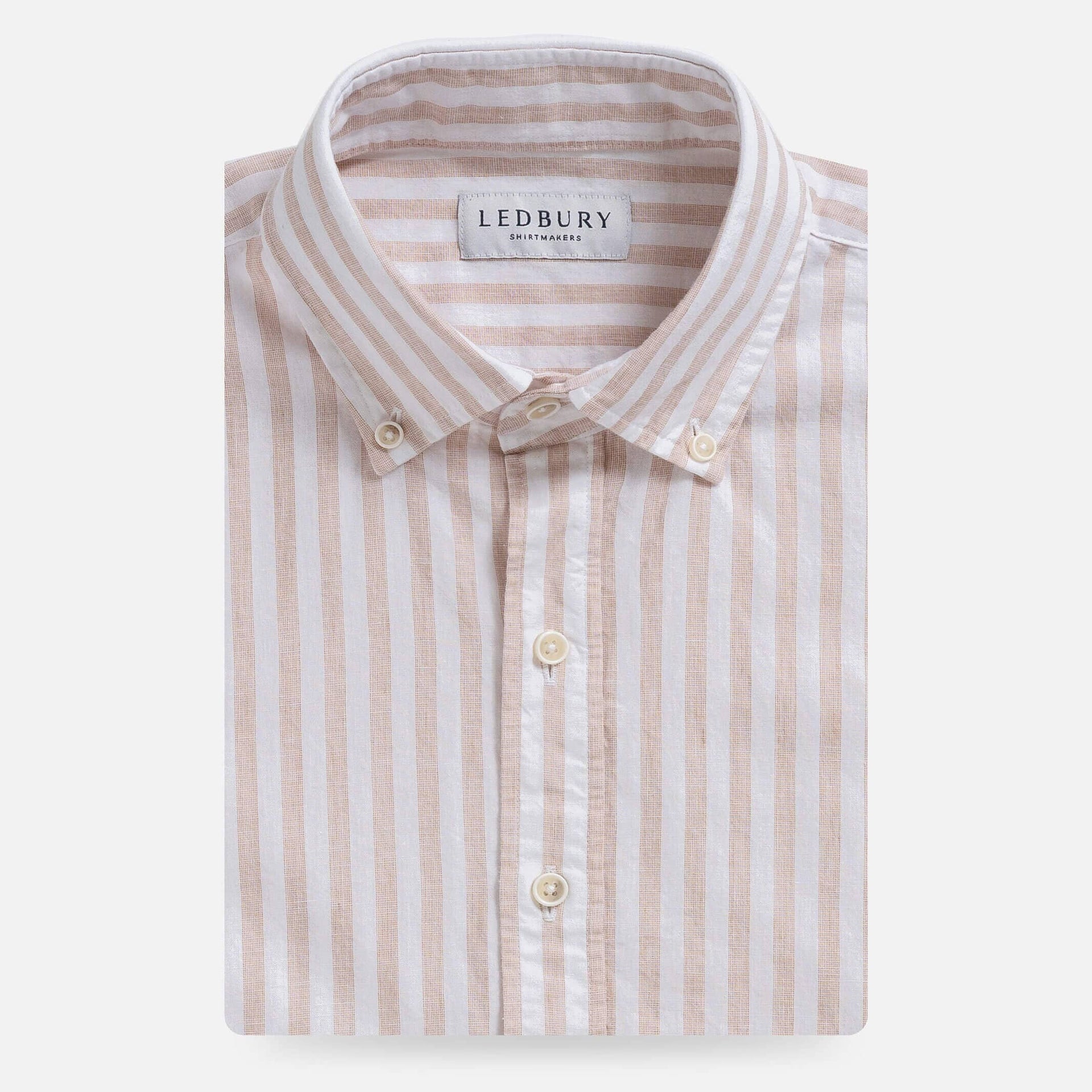 Tan Barretto Stripe Cotton Linen Custom Shirt | Ledbury