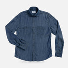 Blue Easton Tencel denim utility shirt front view - lightweight custom shirt