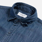 Blue denim hidden button down collar detail - double button-through design