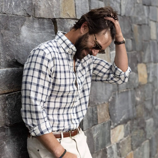 Ledbury Ivory Albiate Fletcher Windowpane shirt — lifestyle shot