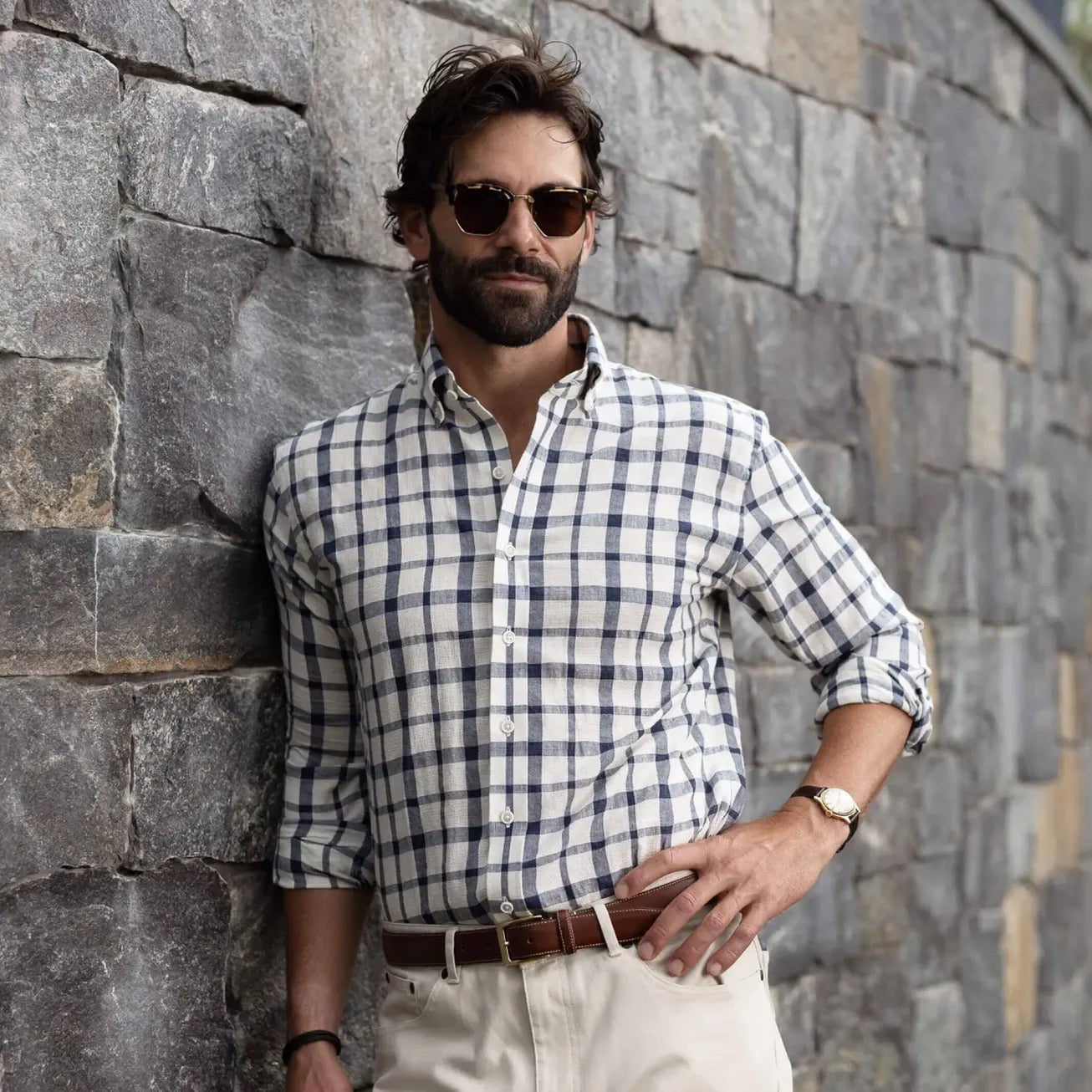 Ledbury Ivory Albiate Fletcher Windowpane shirt — lifestyle shot 2