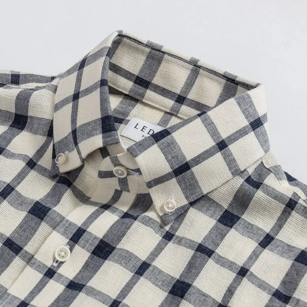 Ledbury Ivory Albiate Fletcher Windowpane shirt — collar detail